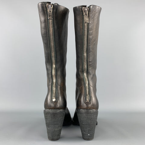GUIDI Size 7 Brown Leather Horsehide Heeled Peep Toe Boots