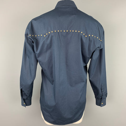 Vintage VERSACE JEANS COUTURE Size M Navy Studded Cotton Cowboy Oversized Long Sleeve Shirt