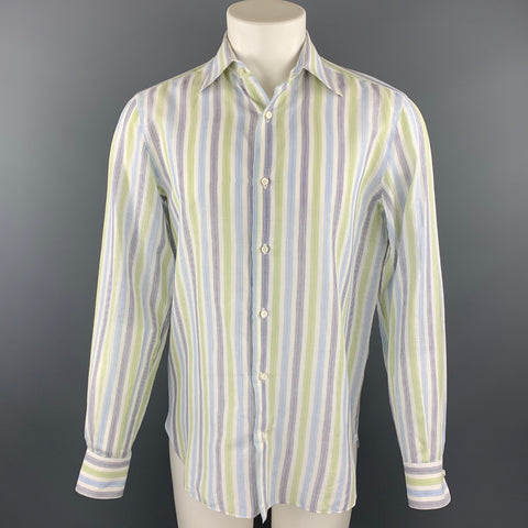ISAIA Size M Navy & Green Plaid Cotton Button Up Long Sleeve Shirt