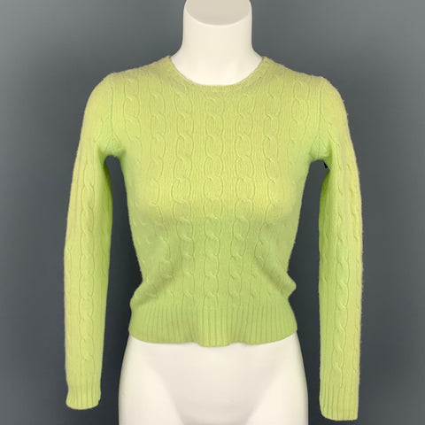 RALPH LAUREN Black Label Talla S Suéter ajustado de cachemira de punto Chartreuse