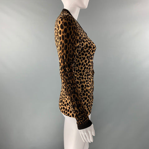 MOSCHINO Talla 8 Cárdigan con botones y estampado animal marrón tostado