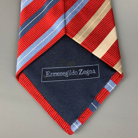 ERMENEGILDO ZEGNA Red Blue White Diagonal Stripe Silk Tie