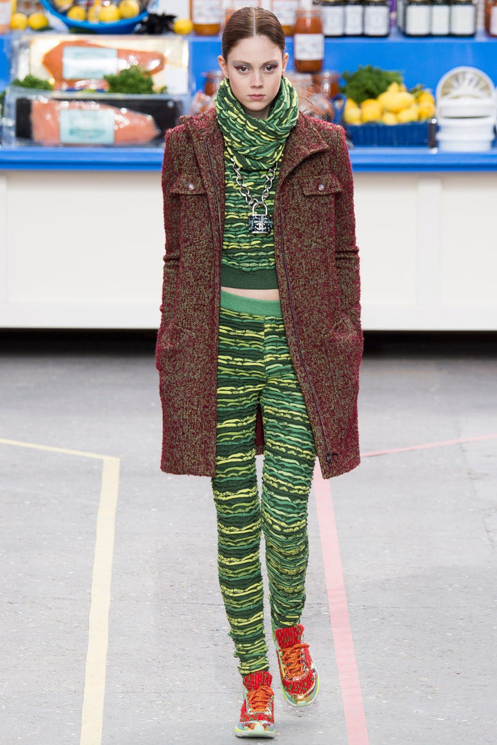 CHANEL Printemps 2014 Taille 14 Manteau à col haut boucle texturé bordeaux et vert