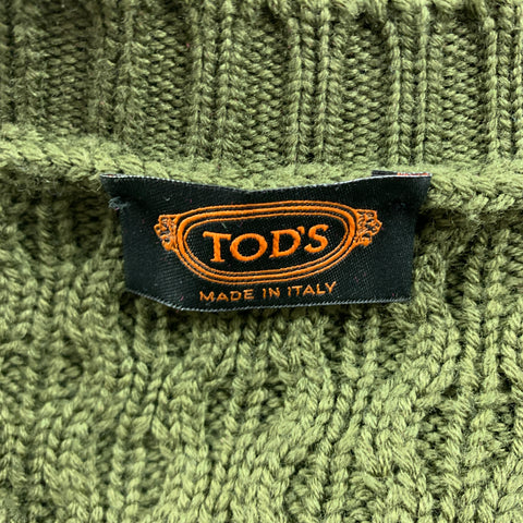 TOD'S Jersey de punto de lana merino con cuello redondo y color verde oliva Talla M