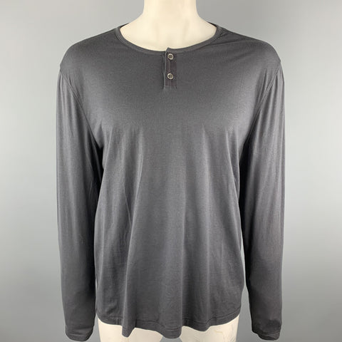 JOHN VARVATOS Size XXL Charcoal Solid Cotton / Wool Henley Henley Shirt