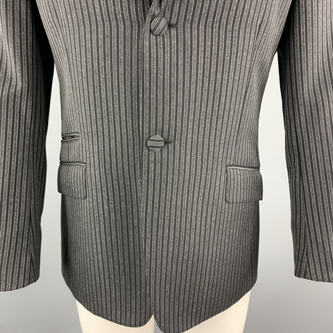 PRADA Size 38 Charcoal & Black Vertical Stripe Wool / Mohair Peak Lapel Sport Coat