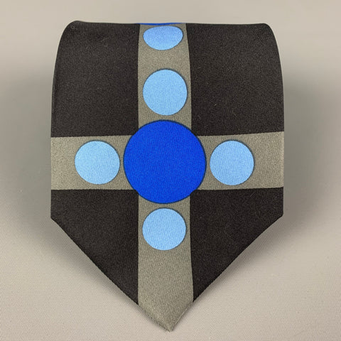GENE MEYER Black Blue Grey Geometric Silk Tie