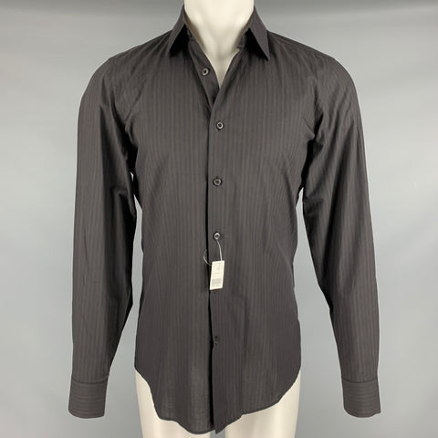 PRADA Size S Brown Black Stripe Cotton Button Up Long Sleeve Shirt