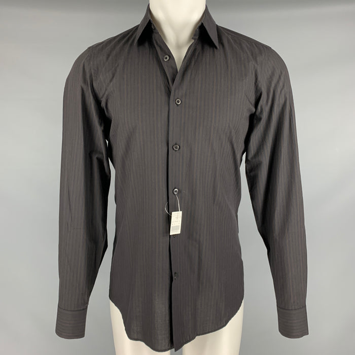 PRADA Size S Brown Black Stripe Cotton Button Up Long Sleeve Shirt