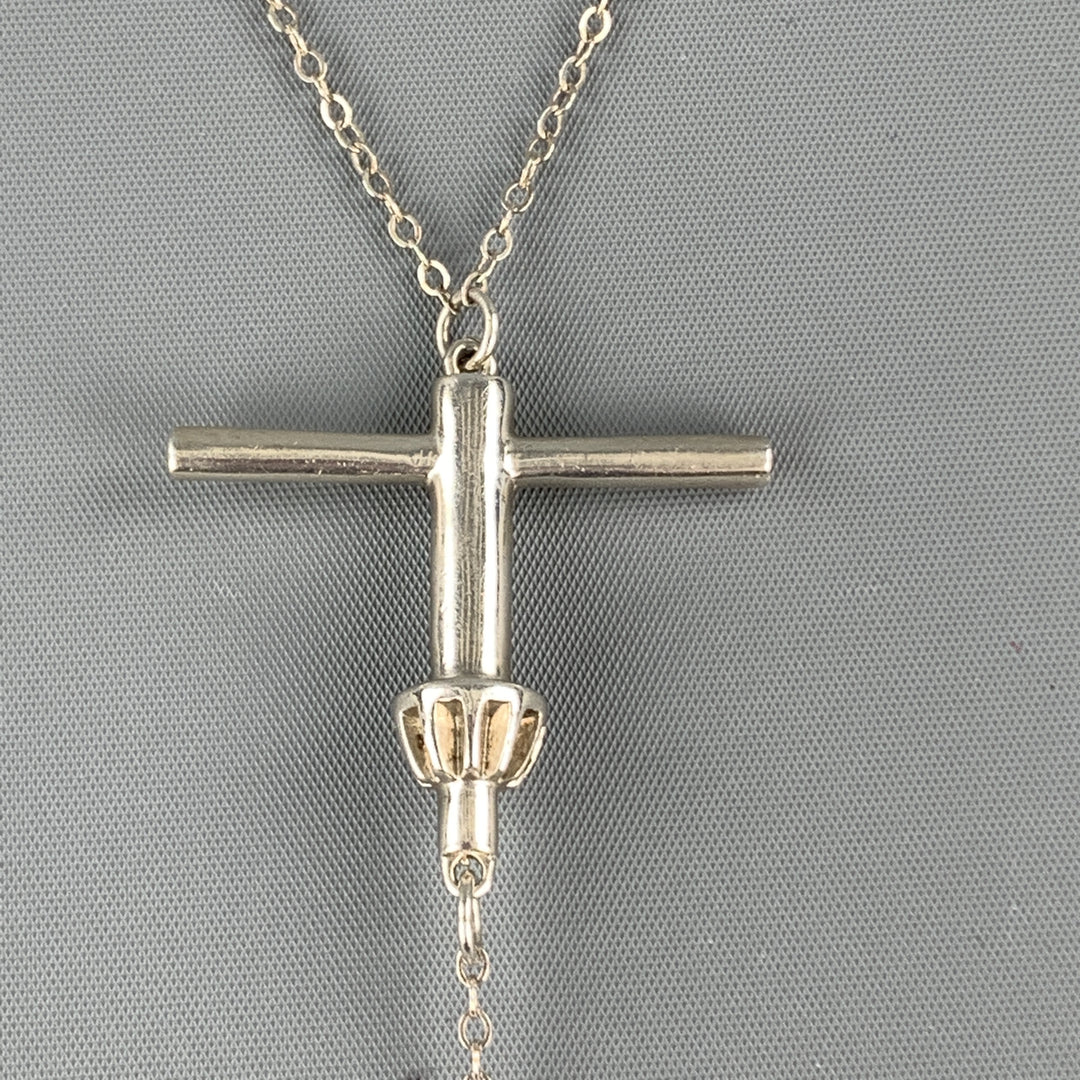BOND HARDWARE Silver Tone Drill Bit Rosary Necklace