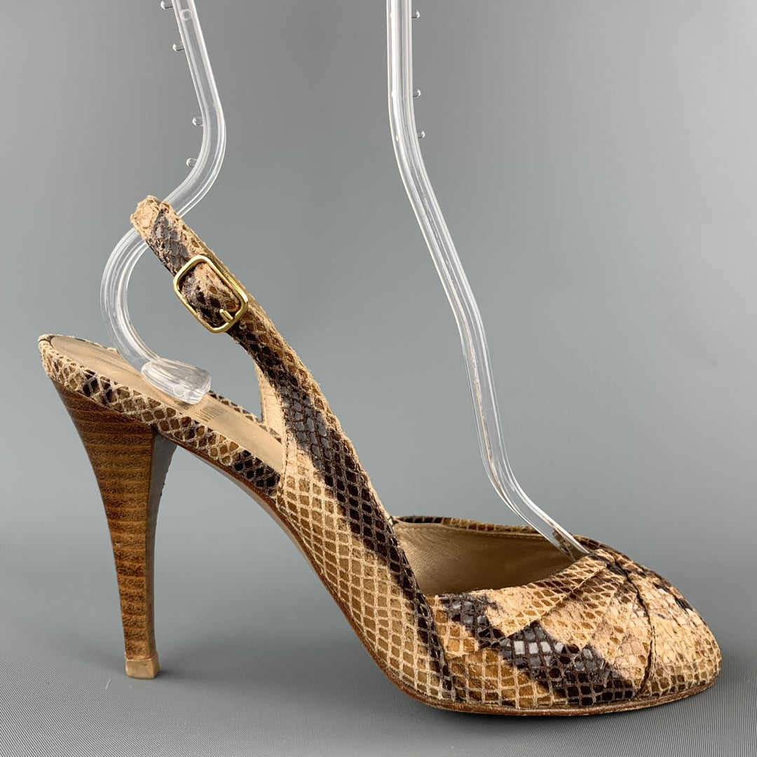 STUART WEITZMAN Size 7 Beige Snake Skin Print Slingback Sandals