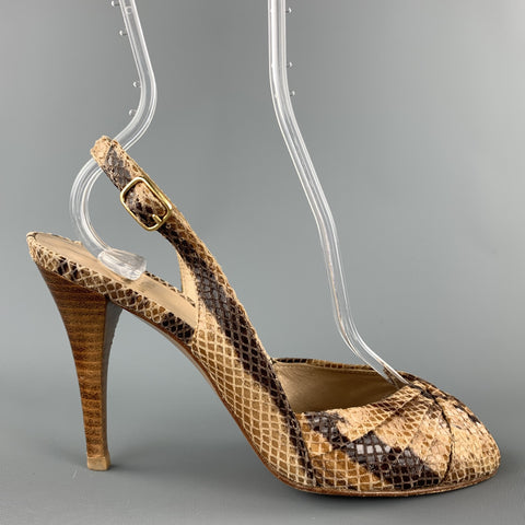 STUART WEITZMAN Talla 7 Sandalias sin talón con estampado de piel de serpiente beige