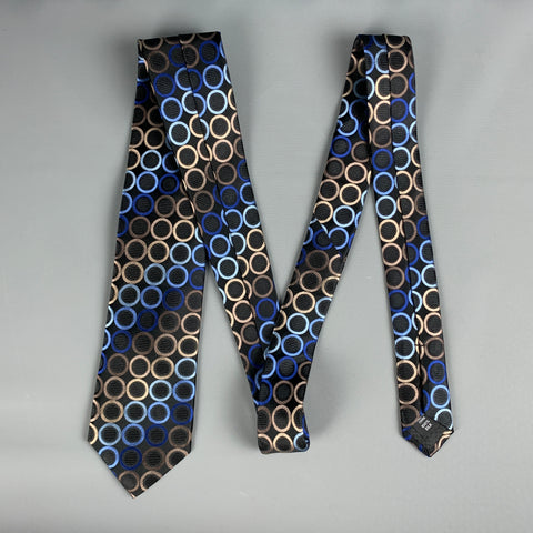 LAURANT BENON Black Blue Print Silk Tie