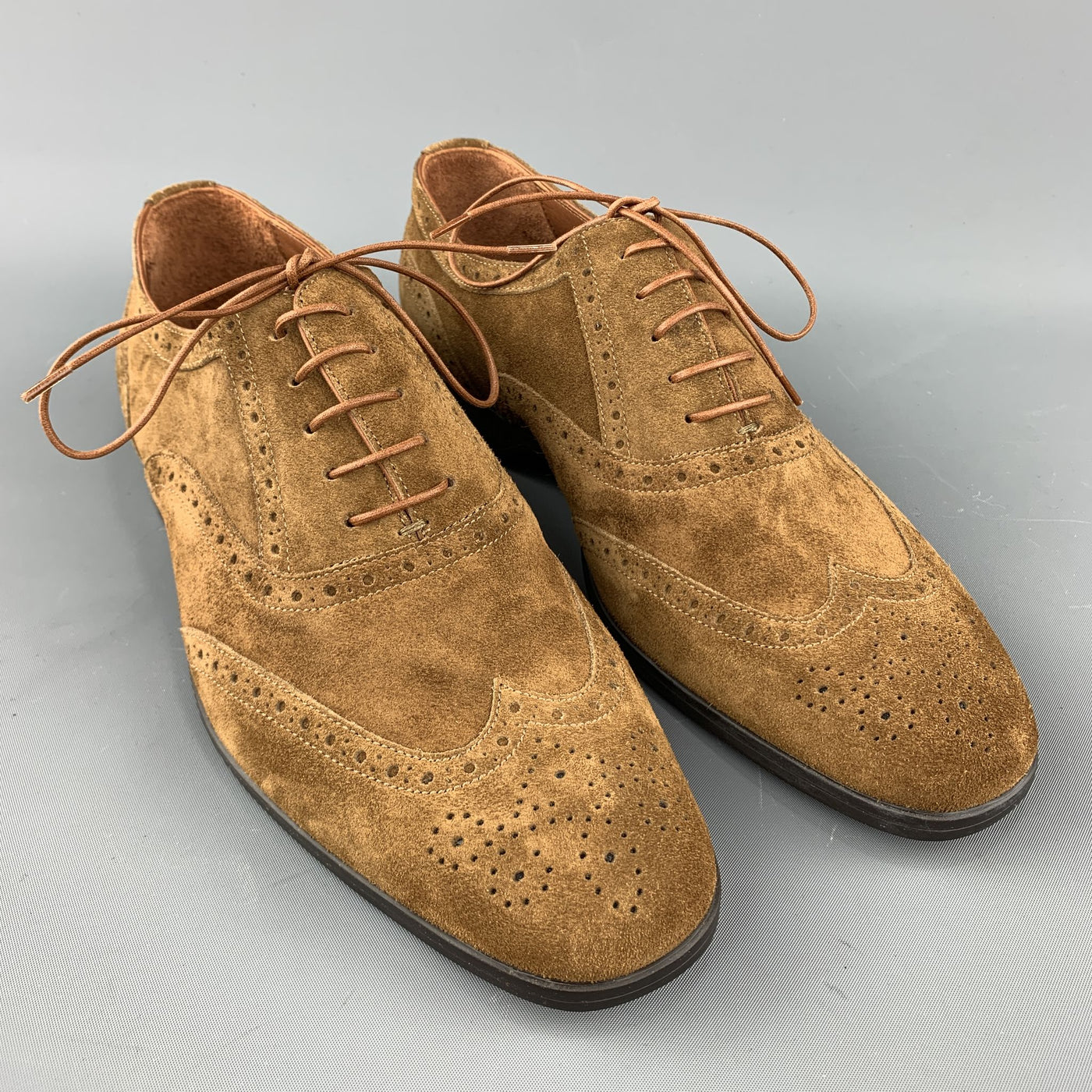 RALPH LAUREN Size 8 Brown Perforated Suede Wingtip Lace Up Shoes