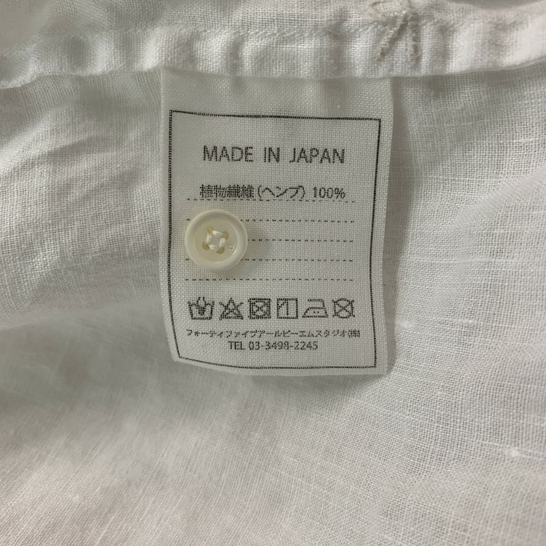 45rpm Size L White Solid Linen Button Up Long Sleeve Shirt