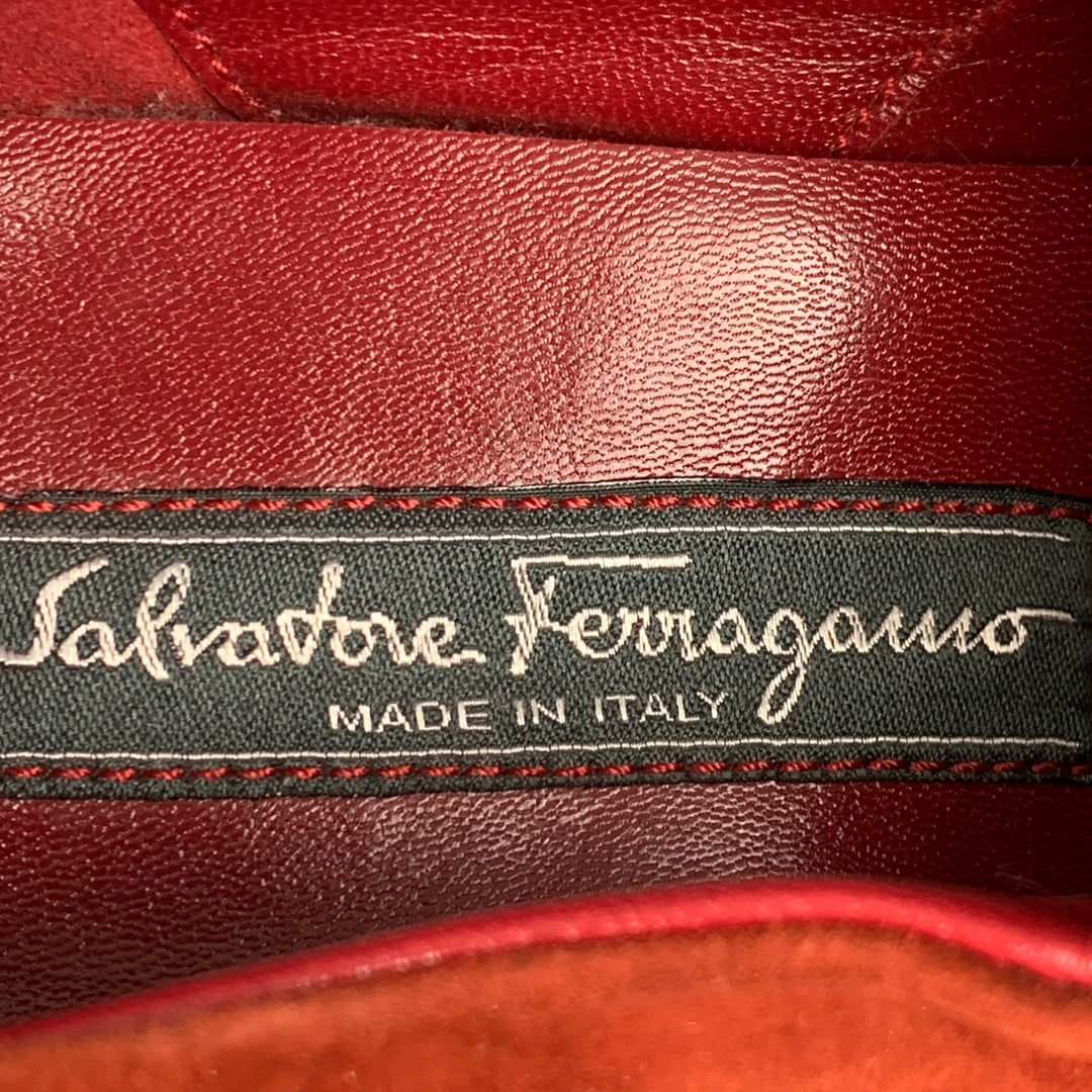 SALVATORE FERRAGAMO Size 9 Red Brown Leather Suede Cap Toe Laces