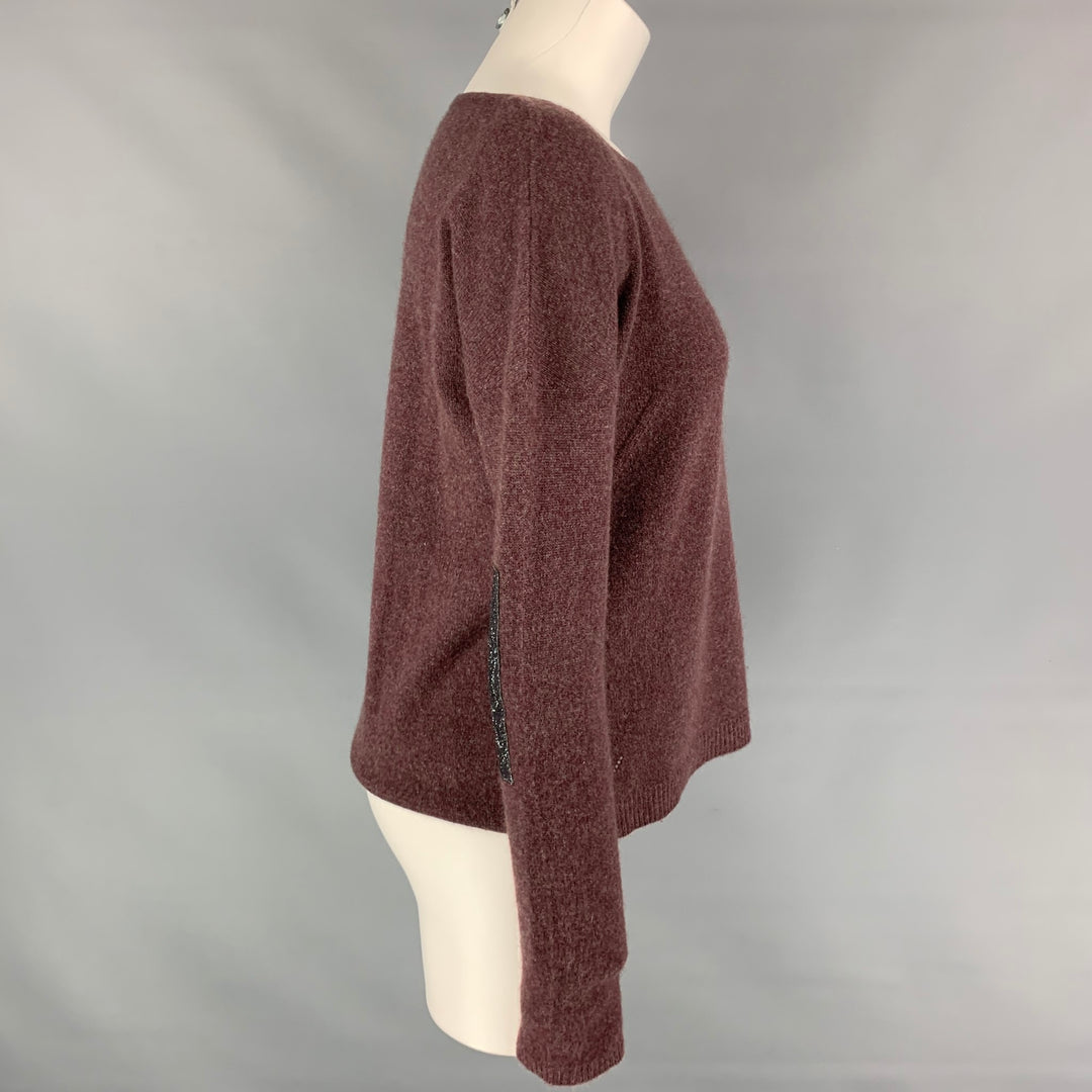 ZADIG & VOLTAIRE Size M Burgundy & Silver Cashmere Leather CiCi Sweater