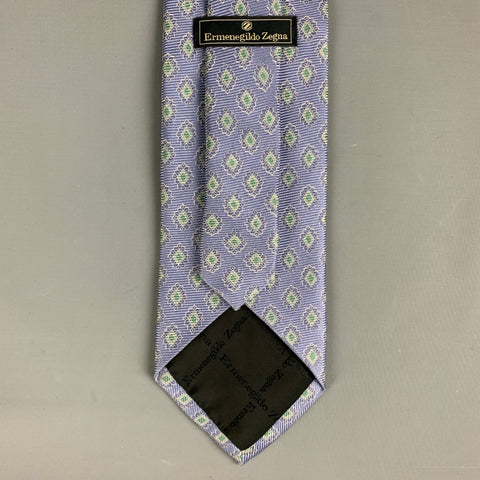 ERMENEGILDO ZEGNA Blue Green Rhombus Silk Tie