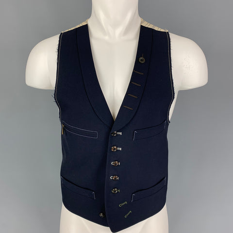 YIGAL AZROUEL Size S Navy Cream Wool Buttoned Vest