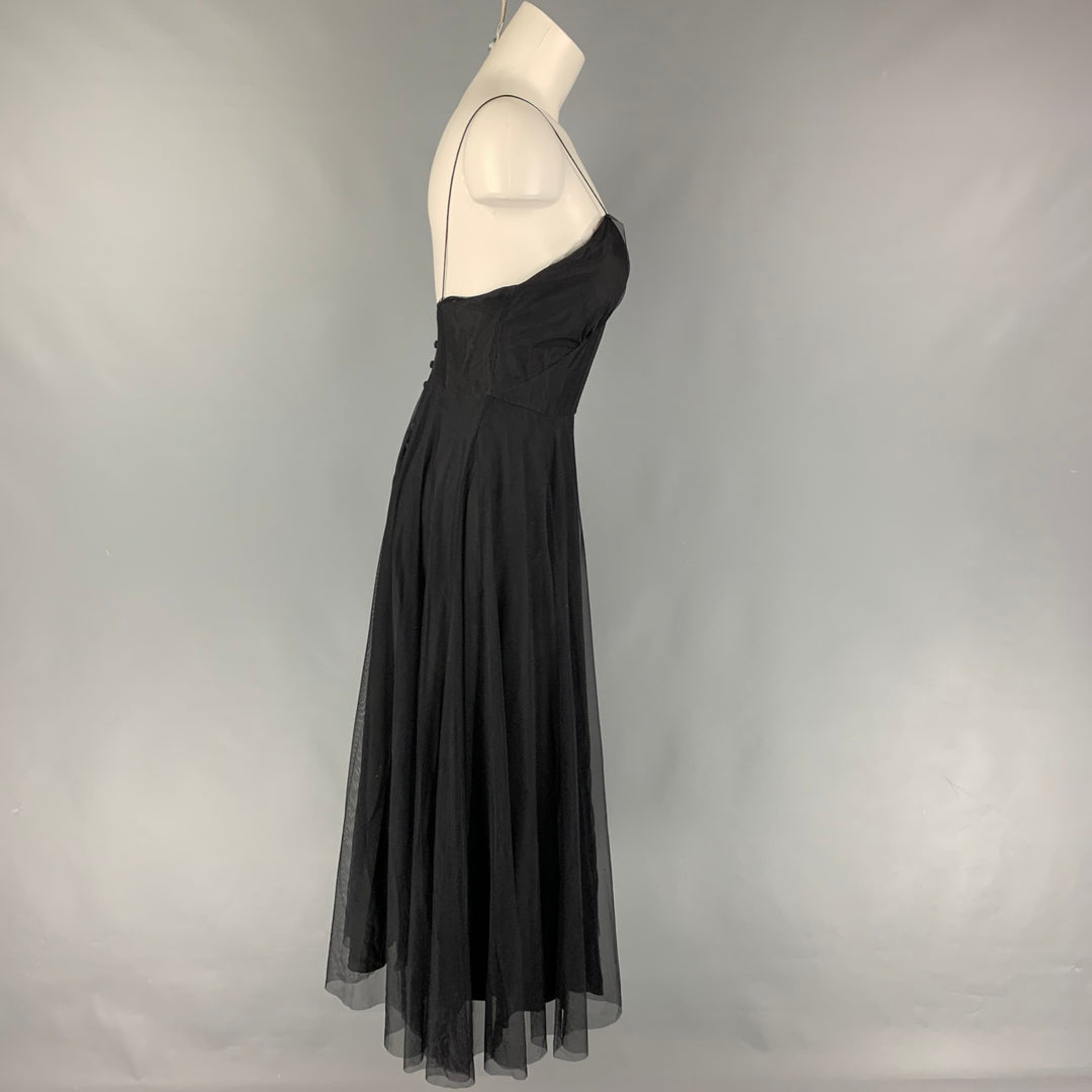 CHLOE Conjunto de vestido largo con tirantes finos plisados ​​de seda negra rubor talla 4