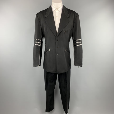vintage WILLIAM B Taille 40 Noir Laine Vinyl Stripe 3 Snap Suit