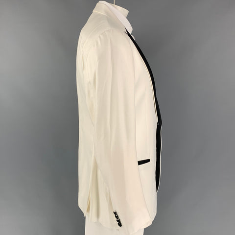 EMPORIO ARMANI Size 48 White & Black Viscose Peak Lapel Sport Coat