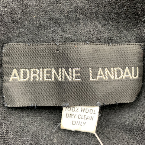 ADRIENNE LANDAU Solid Black Wool Leather Trim Shawl