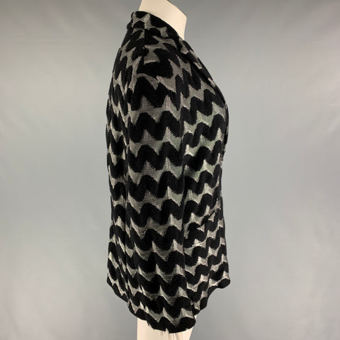 GIORGIO ARMANI Size 14 Black Grey Zig Zag Notch Lapel Jacket Blazer