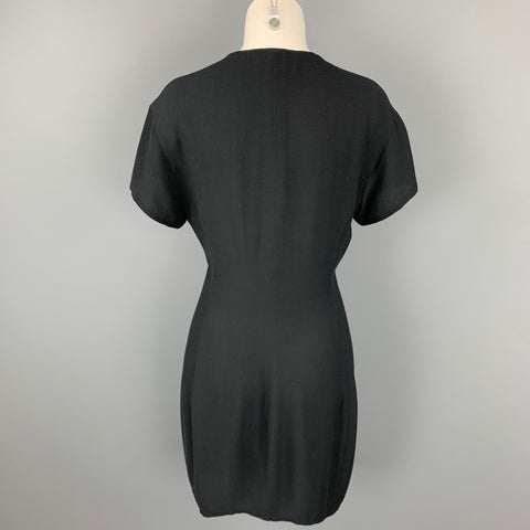 Vintage MATSUDA Size S Black Ribbed Rayon Shirt Dress