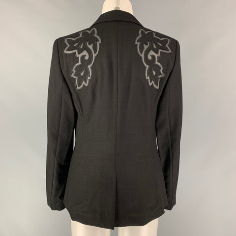 ESCADA Size 6 Black Viscose Blend Embroidered Cut Out Jacket Blazer