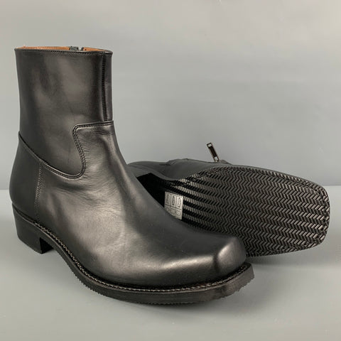 CHRISTIAN DADA Taille 9 Bottes à fermeture éclair latérale en cuir noir