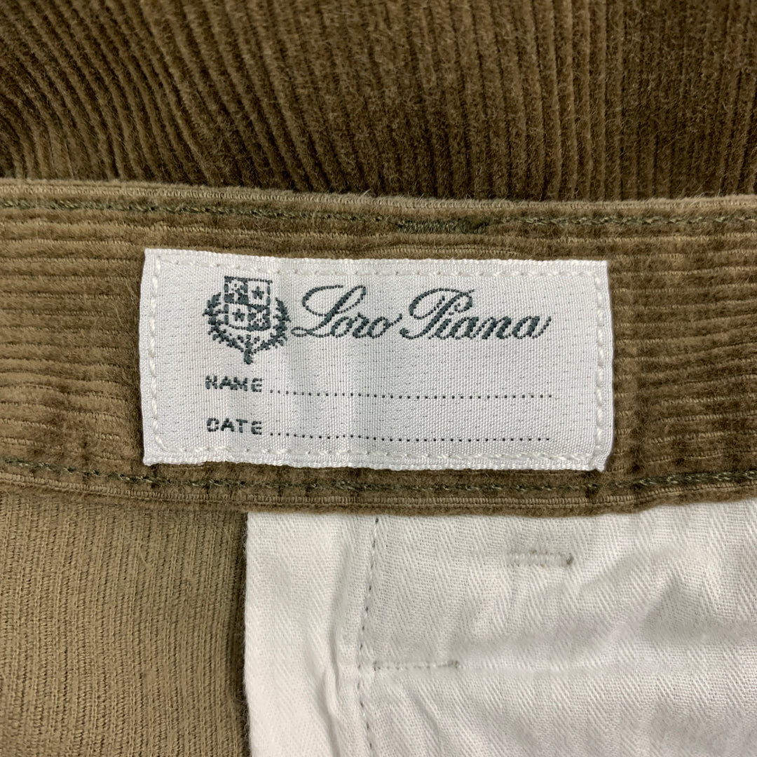 LORO PIANA Size 34 Olive Corduroy Cotton Cashmere Zip Fly Casual Pants