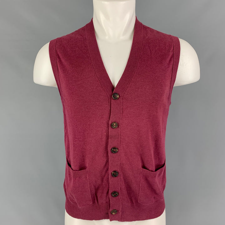 BRUNELLO CUCINELLI Taille S Gilet boutonné en coton bordeaux