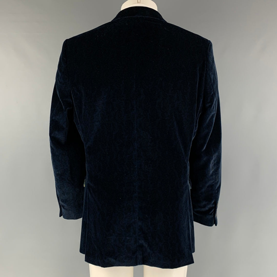 LIPMAN & SONS Size 42 Navy Paisley Cotton Velvet Sport Coat