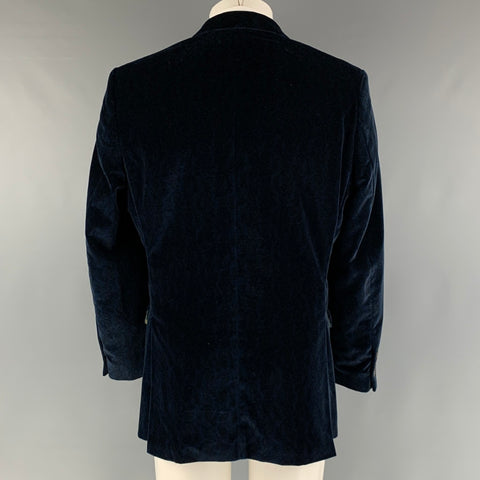 LIPMAN & SONS Size 42 Navy Paisley Cotton Velvet Sport Coat