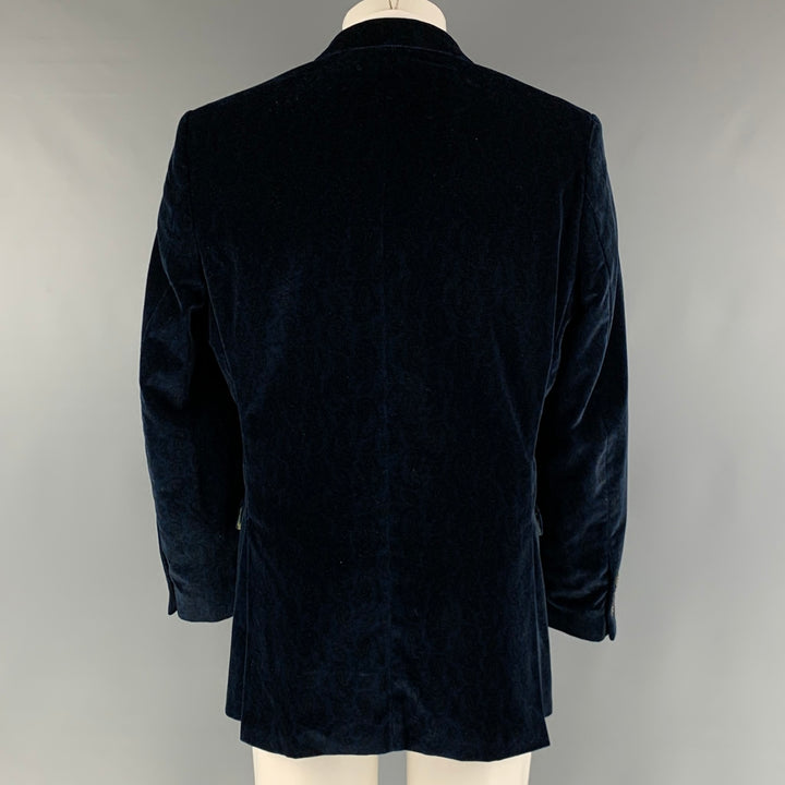 LIPMAN & SONS Size 42 Navy Paisley Cotton Velvet Sport Coat
