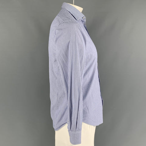 BOGLIOLI Size 42 Blue & White Stripe Cotton Button Down Long Sleeve Shirt