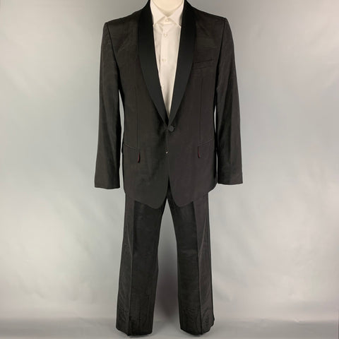 Vintage GIANNI VERSACE Deadstock Size 44 Black Pattern Cotton Blend Shawl Collar Tuxedo Suit