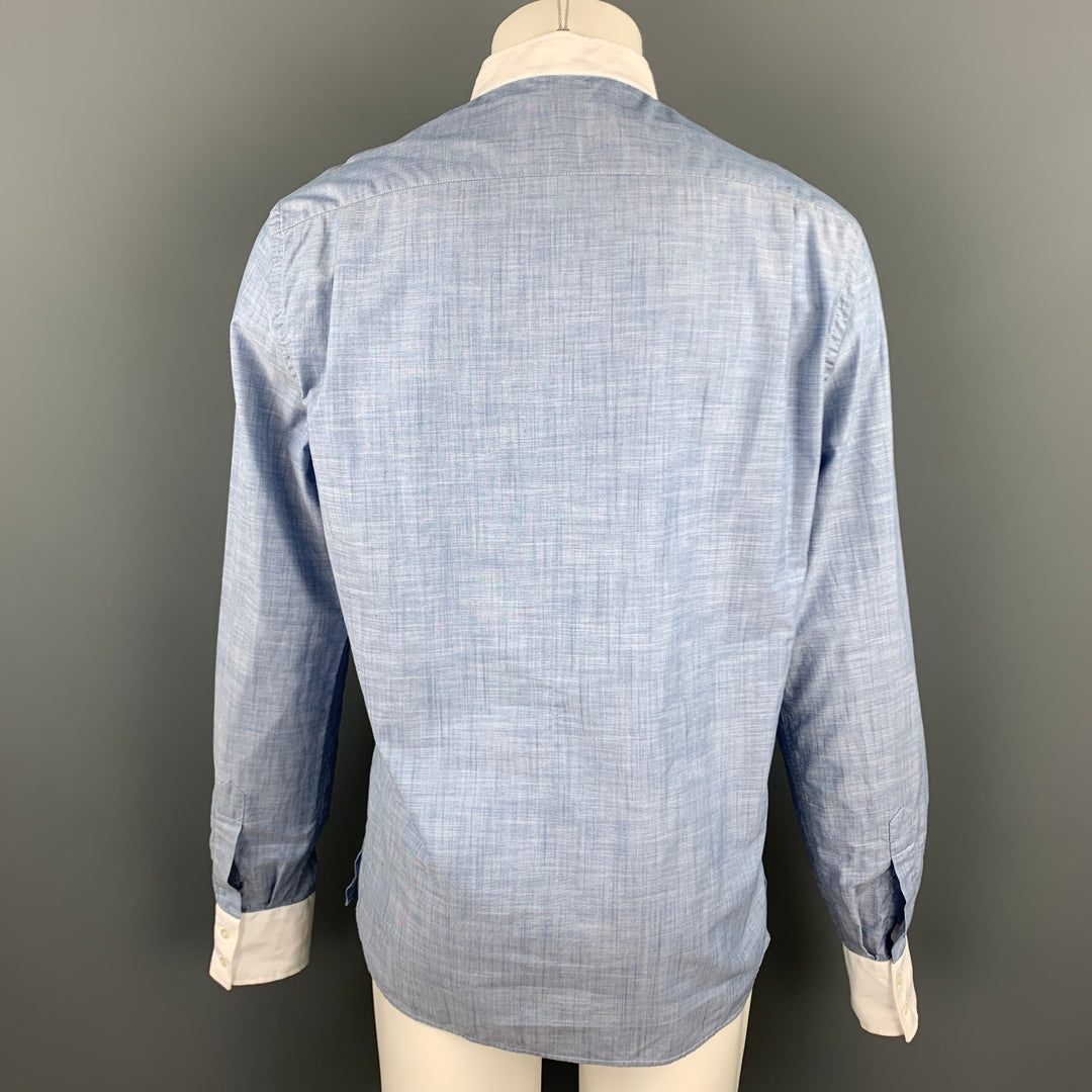 MICHAEL BASTIAN Size L Blue & White Pleated Cotton Long Sleeve Shirt