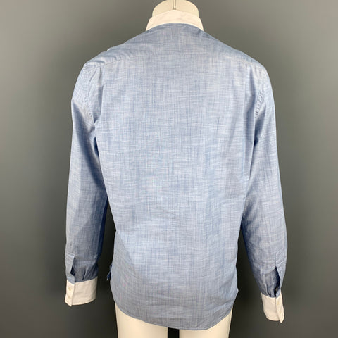 MICHAEL BASTIAN Size L Blue & White Pleated Cotton Long Sleeve Shirt