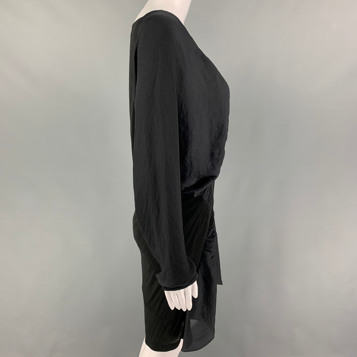 NINA RICCI Size 4 Grey Black Modal Mixed Fabrics Dolman Sleeve Dress