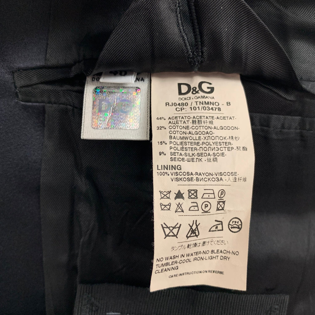 D&G by DOLCE & GABBANA Size 36 Black Jacquard Acetate Blend Peak Lapel Sport Coat