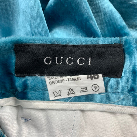 GUCCI Size 32 Light Blue Velvet Button Fly Dress Pants