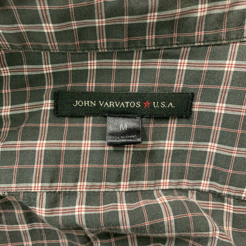 JOHN VARVATOS Size M Charcoal & Red Plaid Cotton Button Down Long Sleeve Shirt