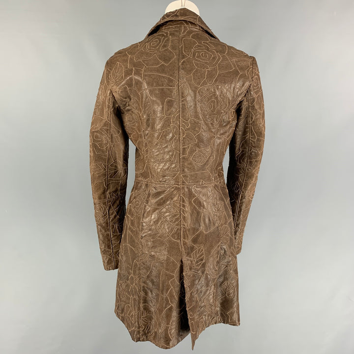 EMPORIO ARMANI Size 8 Brown Embroidered Single Breasted Coat