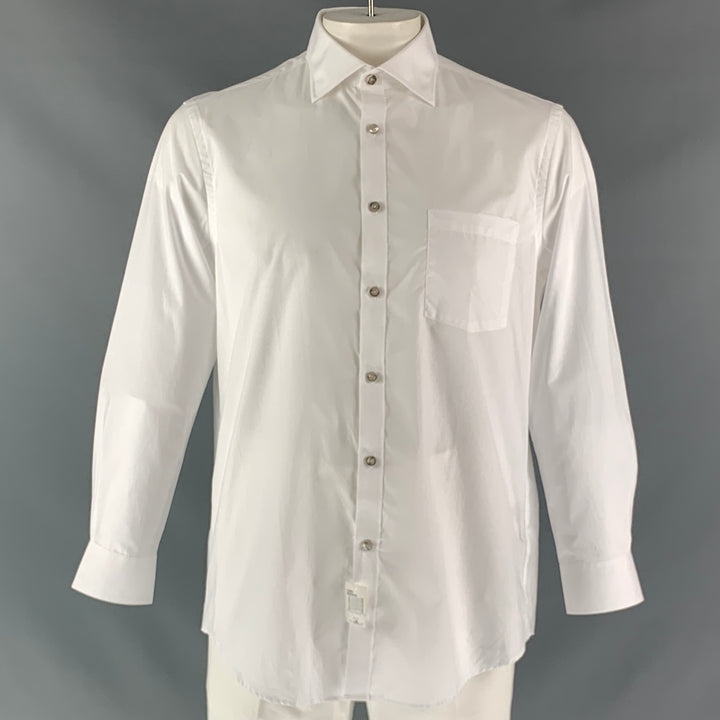 MICHAEL KORS Size L White Solid Cotton Button Up Long Sleeve Shirt