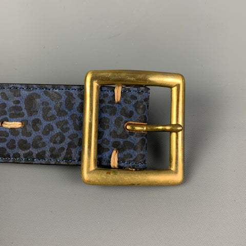 VISVIM Talla 34 Cinturón de cuero con estampado animal azul negro
