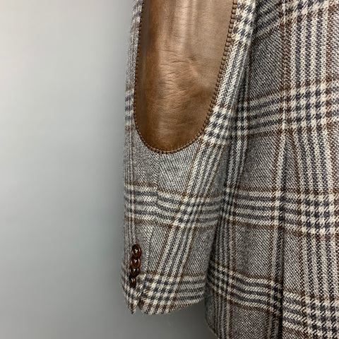 ERMENEGILDO ZEGNA Size 48 Regular Grey & Brown Plaid Cashmere Sport Coat
