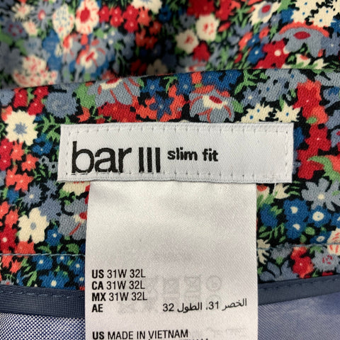 BAR III Size 31 Multi-Color Floral Cotton Slim Fit Casual Pants