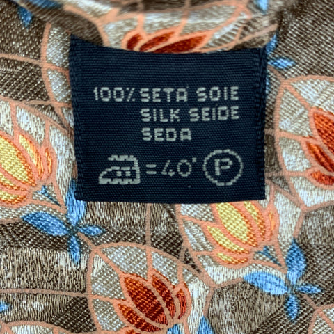 ERMENEGILDO ZEGNA Brown Red & Orange Abstrack Floral Silk Tie
